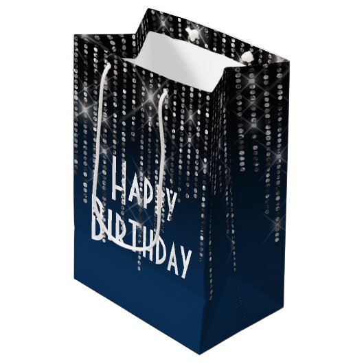 Rhinestone Bling Birthday Medium Cadeauzakje (Voorkant Gekanteld)
