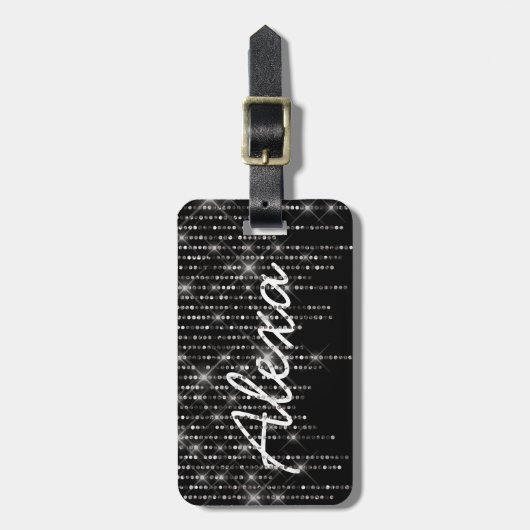 Rhinestone Bling met naam Bagagelabel (Voorkant verticaal)