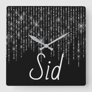 Rhinestone Bling met Name Square Wall Clock Vierkante Klok