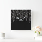 Rhinestone Bling on Black Vierkante Klok (Huis)