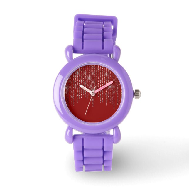 Rhinestone Bling op rood Horloge (Voorkant)
