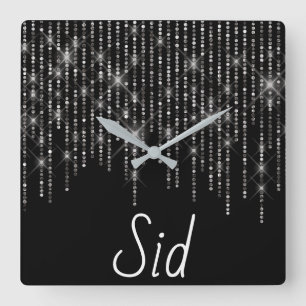 Rhinestone Bling with Name Square Wall Clock Vierkante Klok