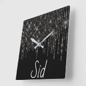 Rhinestone Bling with Name Square Wall Clock Vierkante Klok (Hoek)