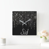 Rhinestone Bling with Name Square Wall Clock Vierkante Klok (Huis)