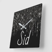 Rhinestone Bling with Name Square Wall Clock Vierkante Klok (Hoek)