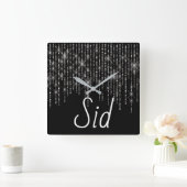 Rhinestone Bling with Name Square Wall Clock Vierkante Klok (Huis)