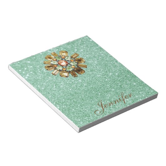 Rhinestone Broach Green Faux Glitter Notitieblok (Schuin)