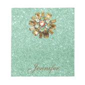 Rhinestone Broach Green Faux Glitter Notitieblok (Voorkant)