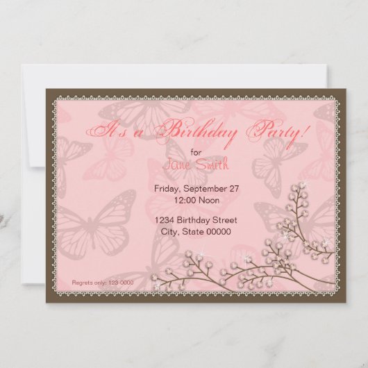 Rhinestone Butterflies Invitation Kaart (Achterkant)