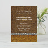 Rhinestone Cowboy Brown Leather Wedding Invitation Kaart (Staand voorkant)