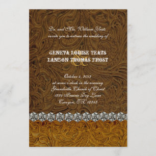 Rhinestone Cowboy Brown Leather Wedding Invitation Kaart