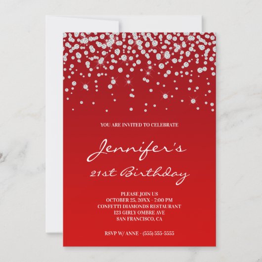 Rhinestone Diamanten Rood Verlopend 21e Verjaardag Kaart (Voorkant)