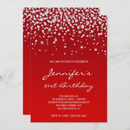 Rhinestone Diamonds Rode gradiënt 21e verjaardag Kaart (Voorkant / Achterkant)