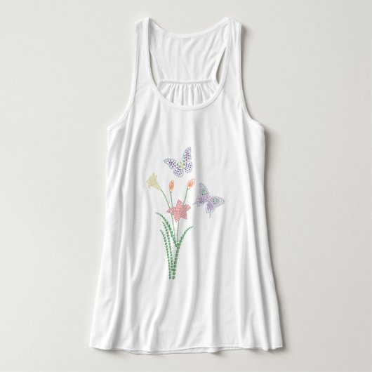 Rhinestone Flowers en Butterflies Tanktop (Design voorkant)