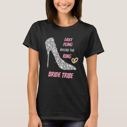 Rhinestone Hakken Laatste Fling Bride Tribe T-shirt (Voorkant)