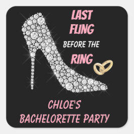 Rhinestone Heels Last Fling Bachelorette Party Vierkante Sticker