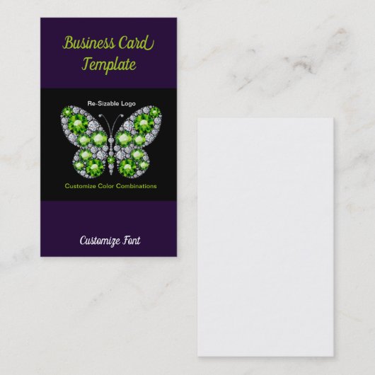 Rhinestone Jewels Emerald Butterfly Visitekaartjes (Voorkant / Achterkant)