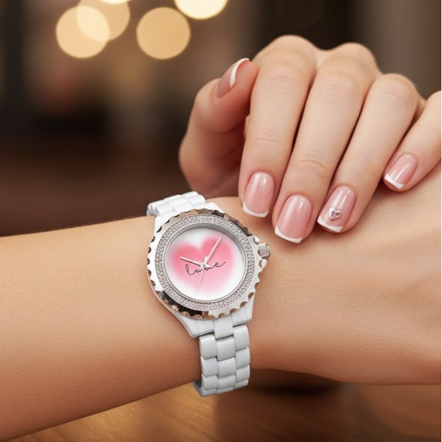 Rhinestone Love Heart Dames Valentijnsdag Horloge (Creator heeft geüpload)