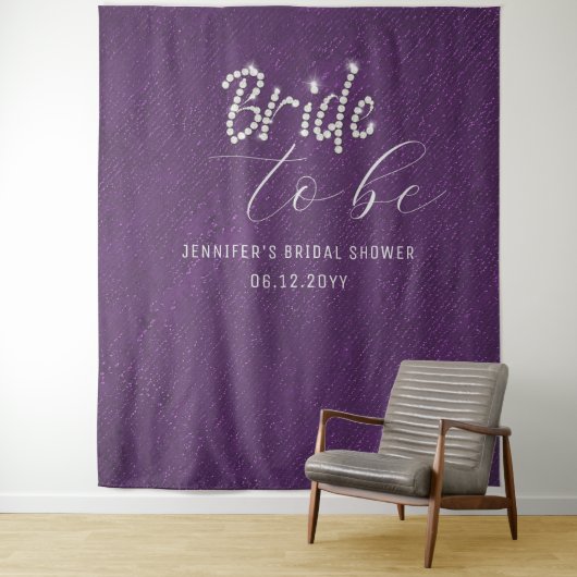 Rhinestone Script Paarse Vrijgezellenfeest achterg Wandkleed (In situ)
