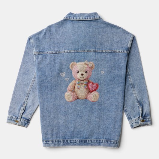 Rhinestone Valentijnsbeer Denim Jacket (Achterkant)