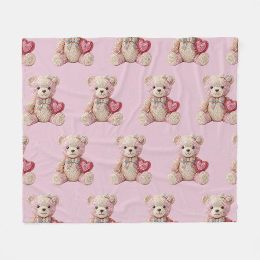 Rhinestone Valentine Bear  Fleece Deken (Voorkant (Horizontaal))