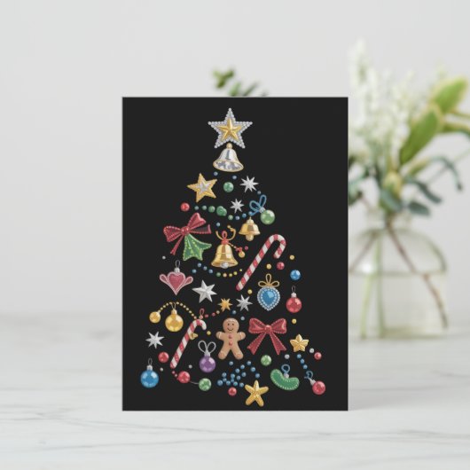 Rhinestone Whimiscal Bling Christmas Tree Holiday Feestdagenkaart (Staand voorkant)