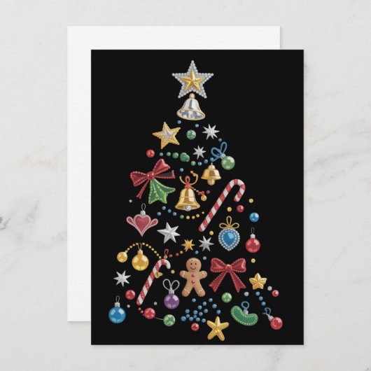 Rhinestone Whimiscal Bling Christmas Tree Holiday Feestdagenkaart (Voorkant / Achterkant)