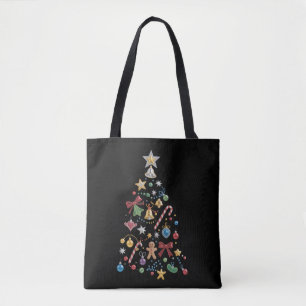 Rhinestone Whimsical Bling Kerstboom Vakantie Tote Bag