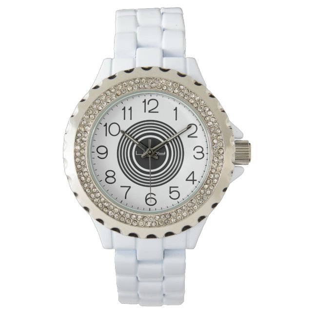 Rhinestone White Enamel Watch, vrouw Horloge (Voorkant)