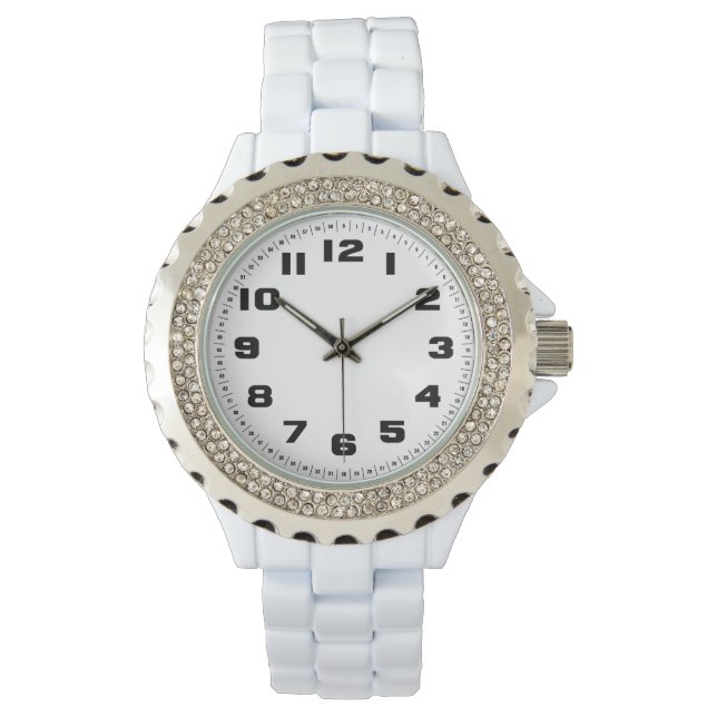 Rhinestone White Enamel Watch, vrouwen Horloge (Voorkant)