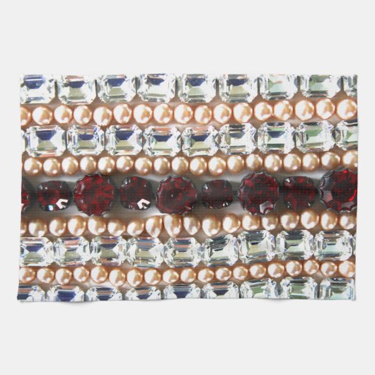 Rhinestonen en parels —  juwelen theedoek (Horizontaal)