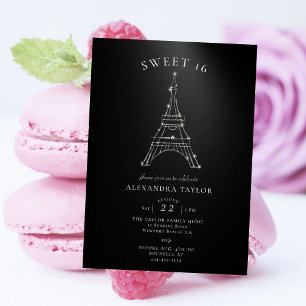 Rhinestones Eiffel Paris Black Minimal Sweet 16 Kaart