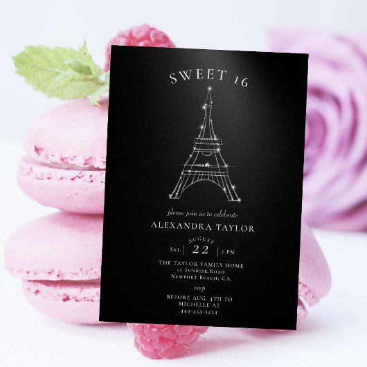 Rhinestones Eiffel Paris Black Minimal Sweet 16 Kaart