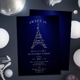 Rhinestones Eiffel Paris Navy Minimal Sweet 16 Kaart