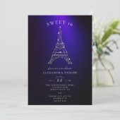 Rhinestones Eiffel Paris Paars Minimal Sweet 16 Kaart (Staand voorkant)