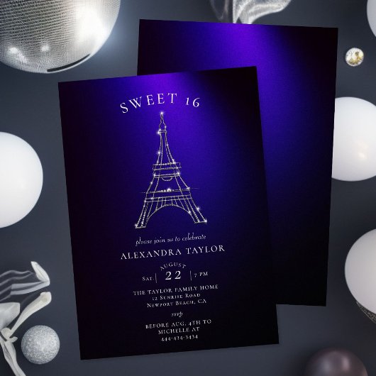 Rhinestones Eiffel Paris Paars Minimal Sweet 16 Kaart