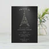 Rhinestones Eiffeltoren Parijs Zwart Minimal Zoete Kaart (Staand voorkant)