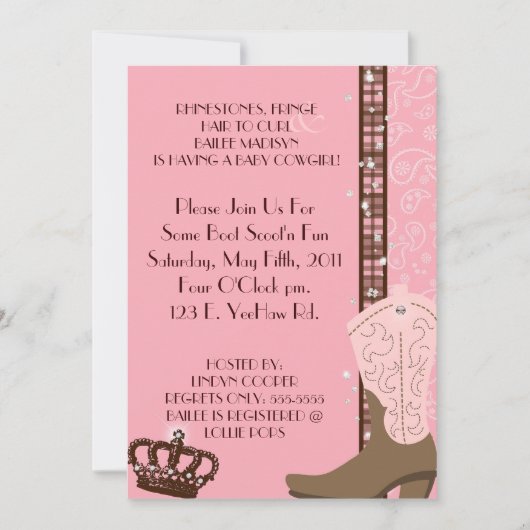 RHINESTONES, FRINGE EN PINK 2 COWGIRLS Uitnodiging (Voorkant)