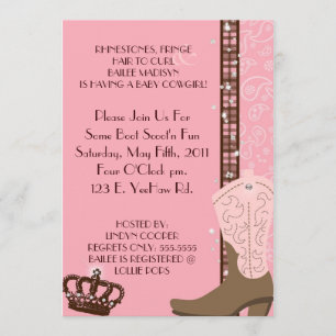 RHINESTONES, FRINGE EN PINK 2 COWGIRLS Uitnodiging