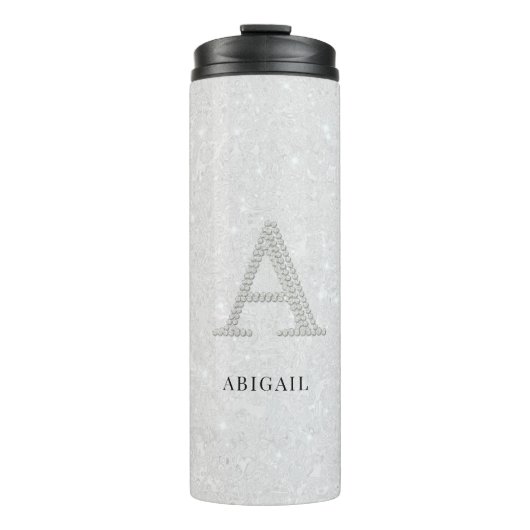 Rhinestones Monogram Een Glitter Sparkle Wit Chic Thermosbeker (Voorkant)