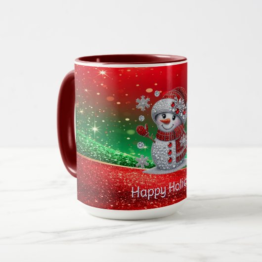 Rhinestones Sneeuwman Vakantiebeker Mok (Voorkant links)
