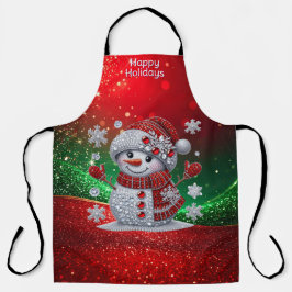 Rhinestones Snowman Holiday Apron Schort