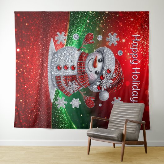 Rhinestones Snowman Holiday Backdrop Wandkleed (In Situ (horizontaal))