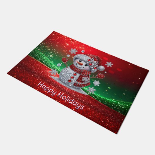 Rhinestones Snowman Holiday Doormat Deurmat (Schuin)
