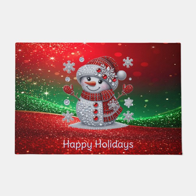 Rhinestones Snowman Holiday Doormat Deurmat (Voorkant)