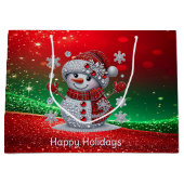 Rhinestones Snowman Holiday Gift Bag Groot Cadeauzakje (Voorkant)