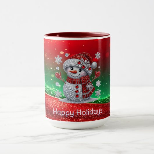Rhinestones Snowman Holiday Mug Mok (Midden)