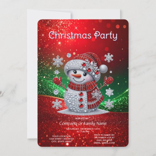 Rhinestones Snowman Holiday Party Invitation Kaart (Voorkant)
