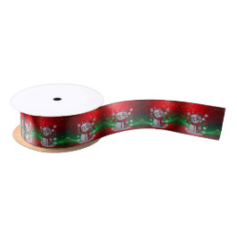 Rhinestones Snowman Holiday Satin Ribbon Satijnen Lint