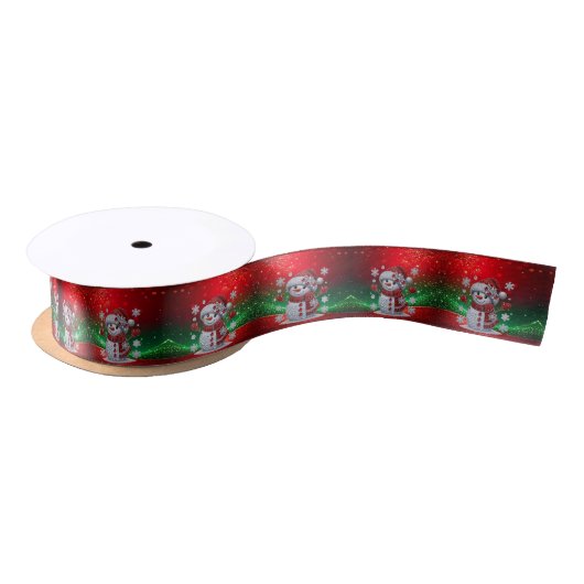 Rhinestones Snowman Holiday Satin Ribbon Satijnen Lint (Spoel)